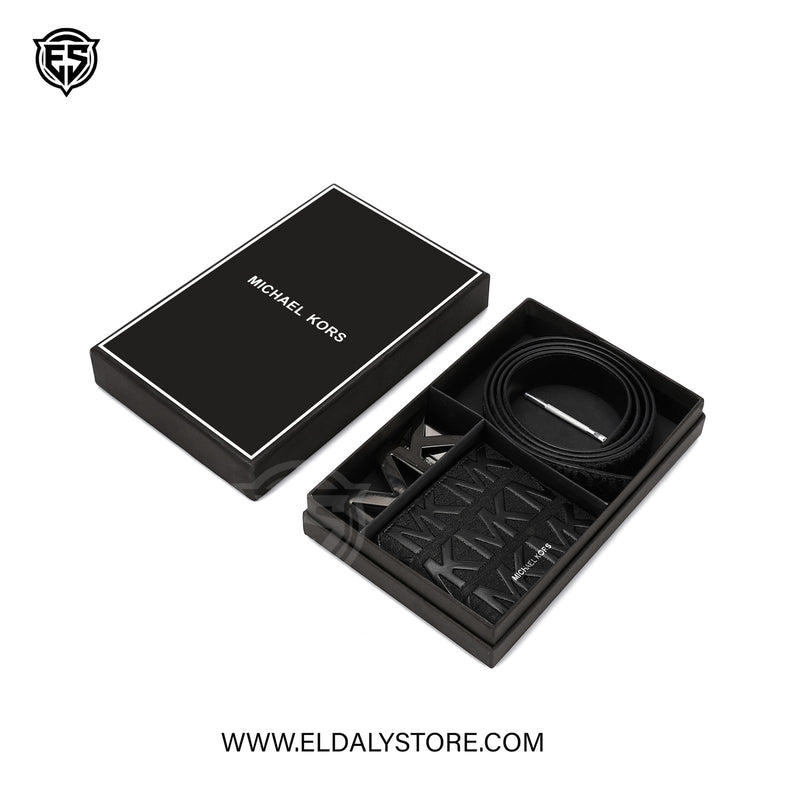 Michael Kors Men’s Monogram Leather Belt and Wallet Box Set