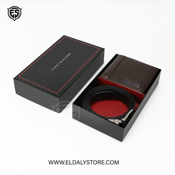 Tommy Hilfiger Men’s Reversible Leather Belt and Passcase Wallet Set