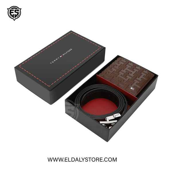 Tommy Hilfiger Reversible Leather Belt and Monogram Wallet Set