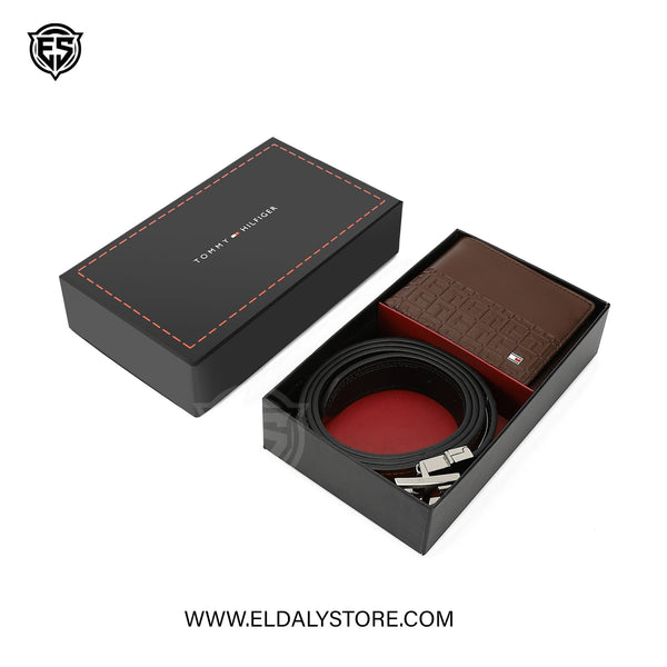 Tommy Hilfiger Men’s Reversible Leather Belt and Textured Wallet Set