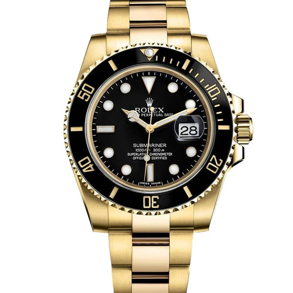 ROLEX OYSTER PERPETUAL SUBMARINER CERAMIC BEZEL WATCH BLACK WITH STAINLESS STEEL GOLD BELT