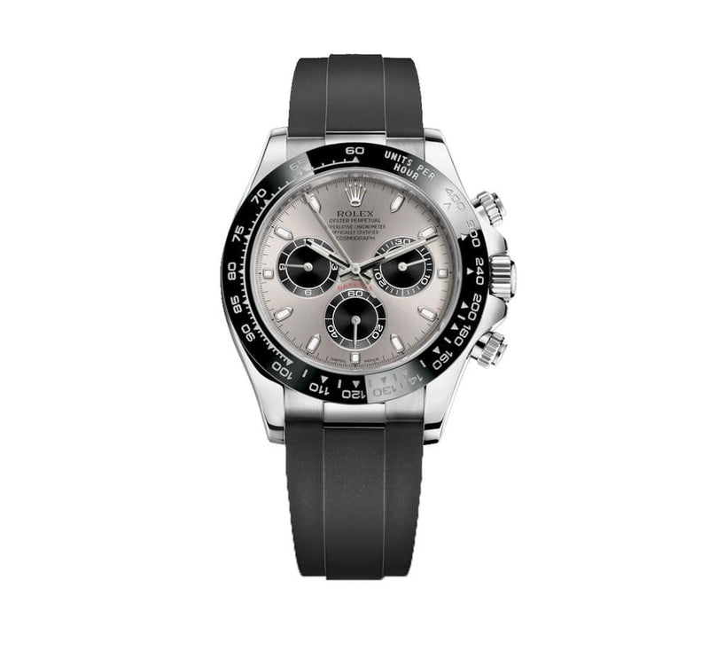 ROLEX OYSTER PERPETUAL SUPERLATIVE CHRONOMETER OFFICIALLY CERTIFIED COSMOGRAPH DAYTONE WATCH GRAY WITH RUBBER BLACK BELT