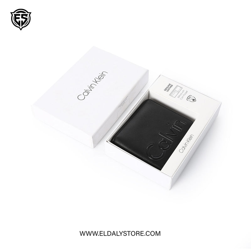 Calvin Klein Men’s Genuine Leather Embossed Logo Bifold Wallet with RFID Protection – Black