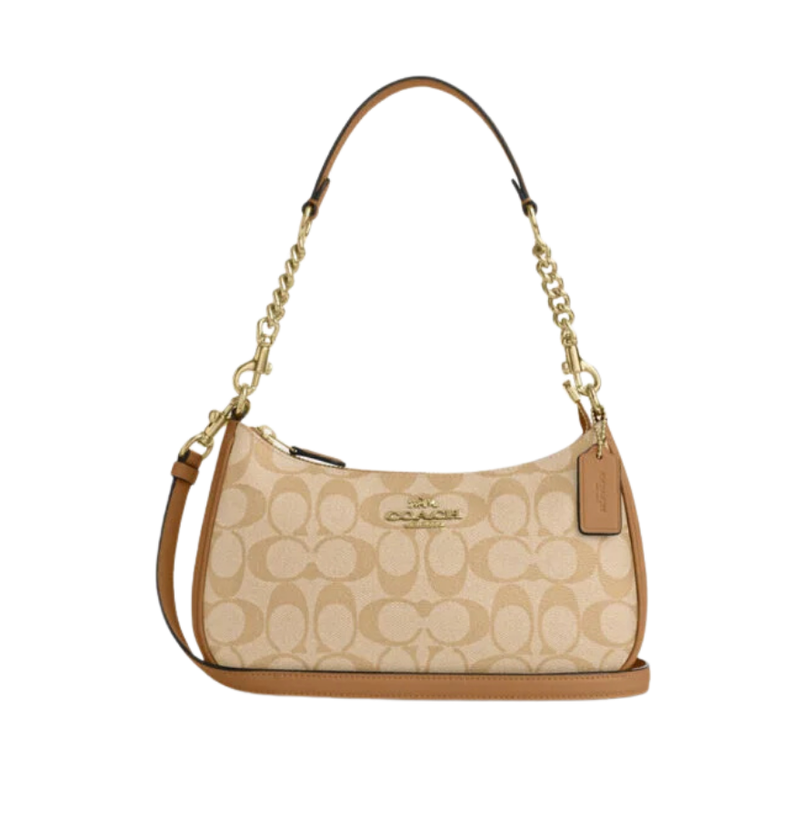 Coach Teri Shoulder Bag In Signature Canvas Khaki Saddle