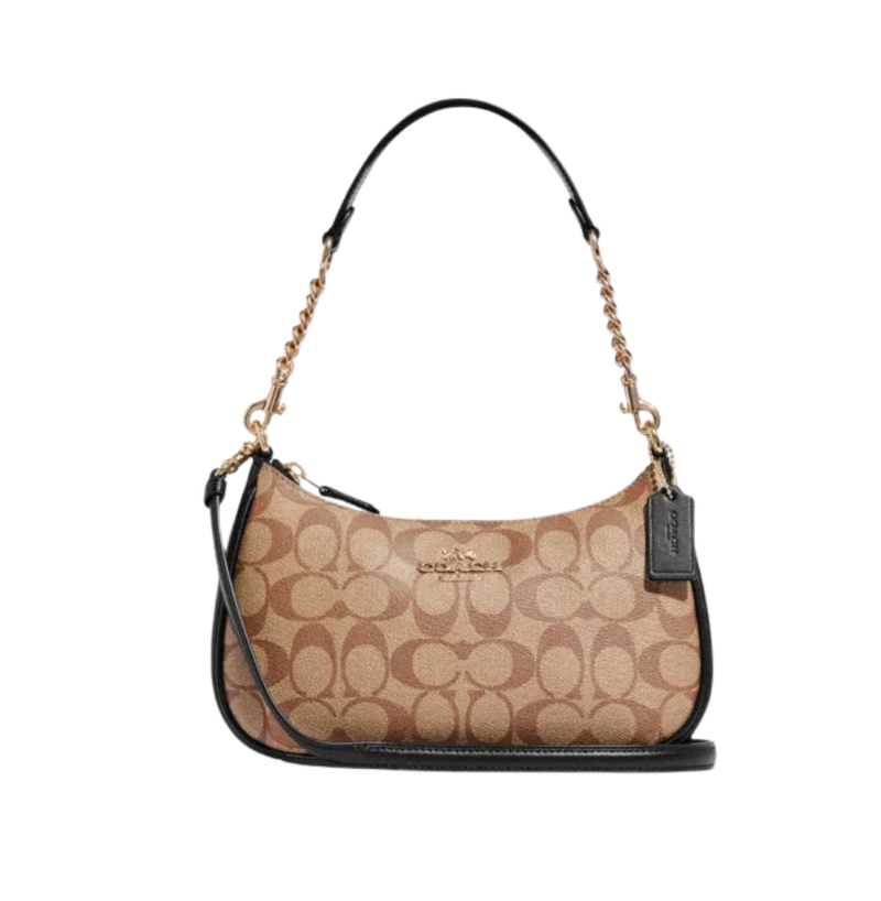 Coach Teri Shoulder Bag In Signature Canvas Khaki Black