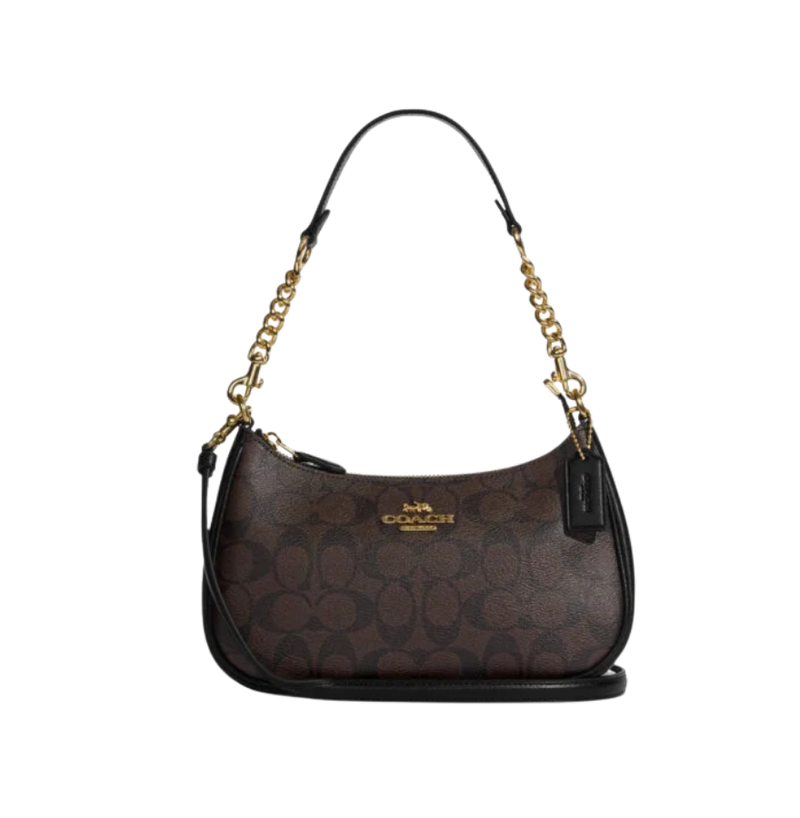 Coach Teri Shoulder Bag In Signature Canvas Brown Black