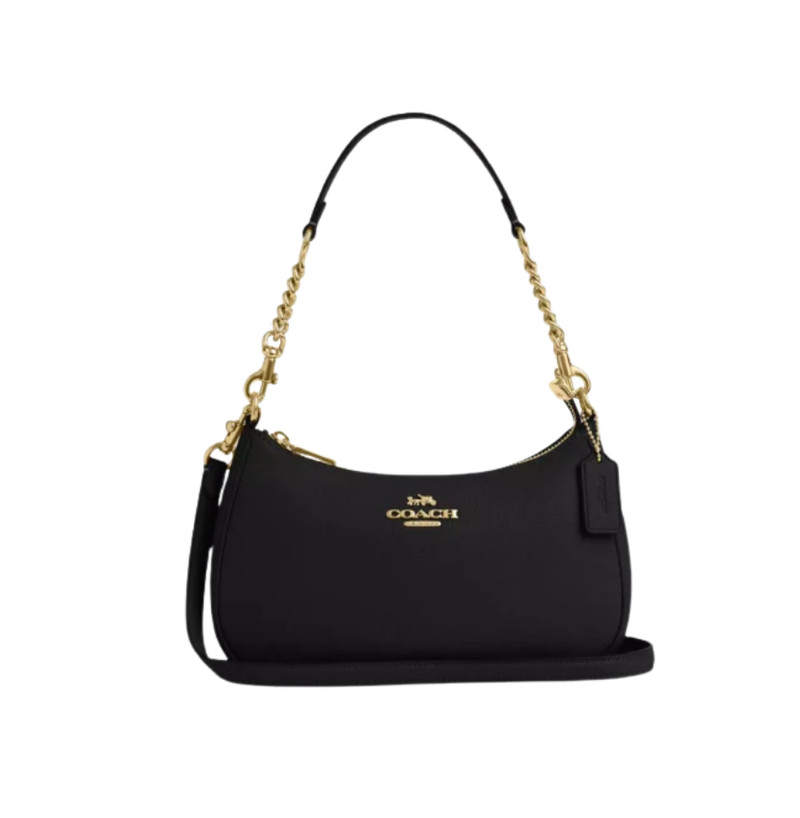 Coach Teri Shoulder Bag In pebbled leather Gold Black