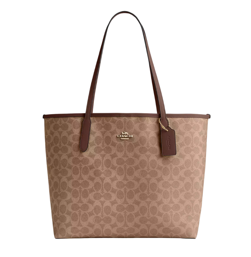 Coach City Tote Bag In Signature Canvas Tan Brown