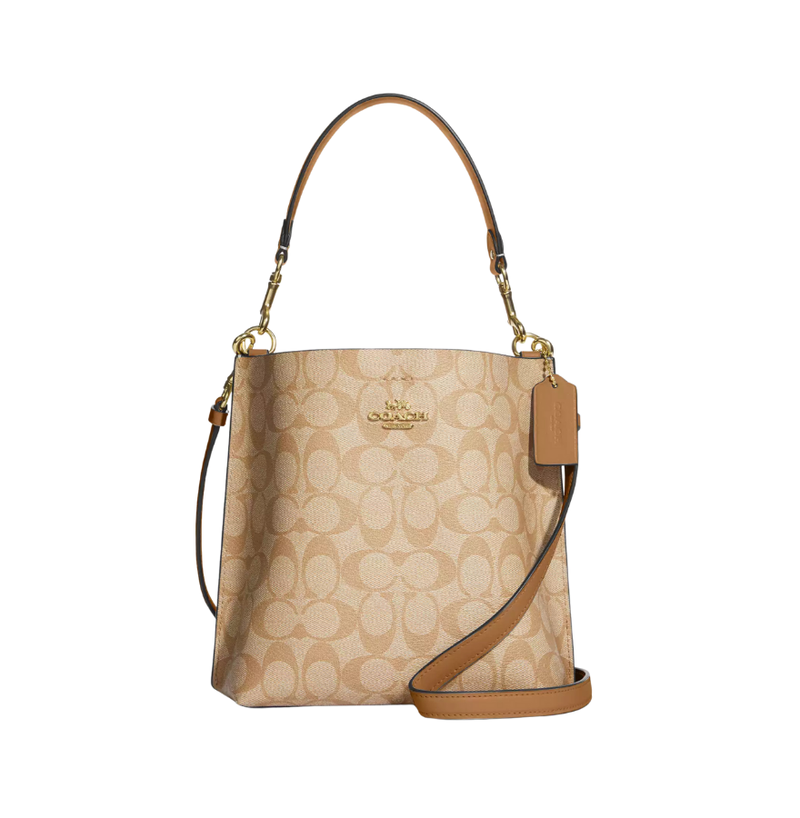 Coach Mollie Bucket Bag 22 In Signature Canvas Light Khaki Light Saddle