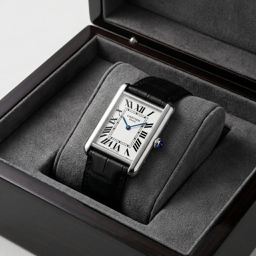 Cartier Men’s Rectangular Silver-White Dial Watch