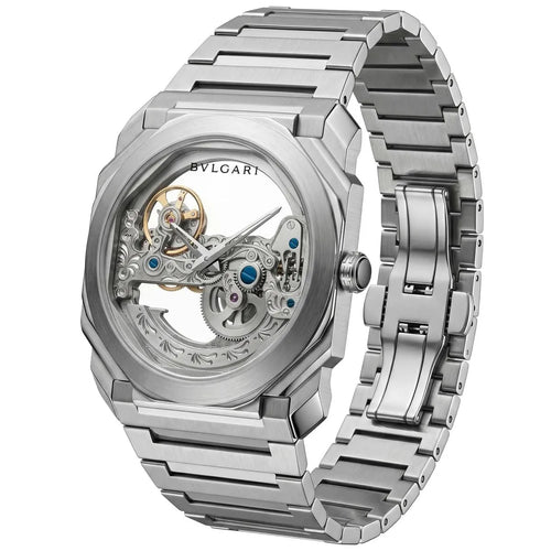 Bvlgari Men’s Octo Skeleton Dial Silver-Tone Metal Watch