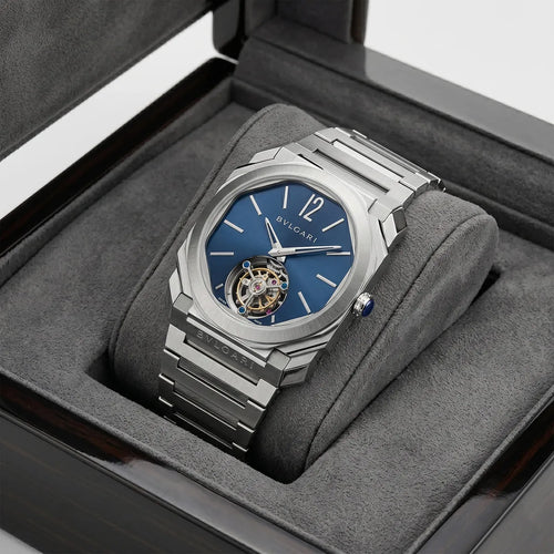 Bvlgari Men’s Octo Blue Dial Tourbillon-Style Watch