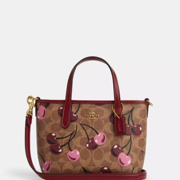 Coach City Mini Tote Bag In Signature Canvas With Cherry Print