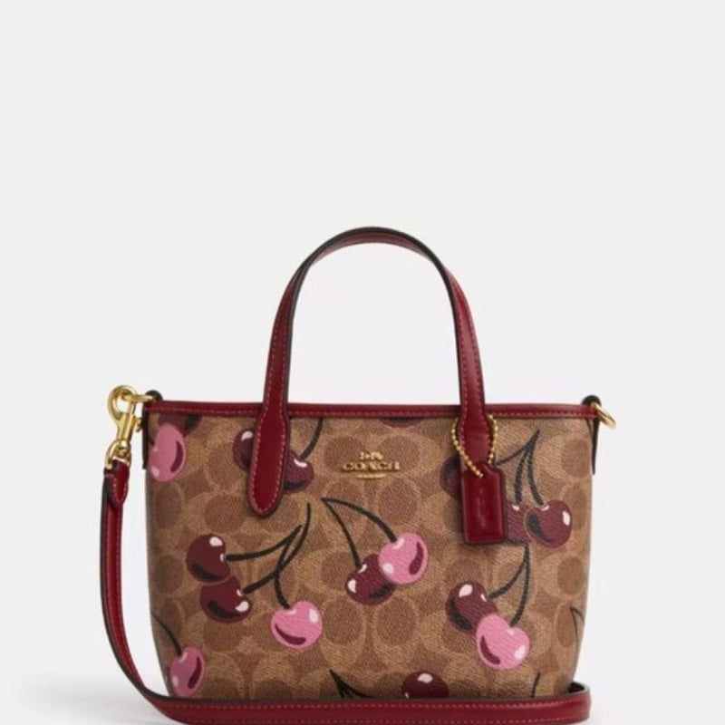 Coach City Mini Tote Bag In Signature Canvas With Cherry Print