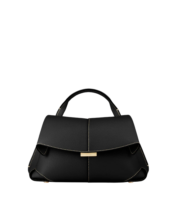Polène Mokki Mini Edition Textured Black with Ecru Stitching
