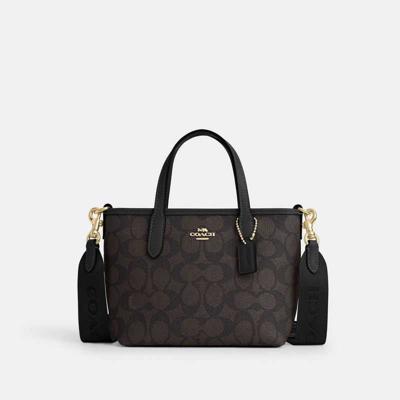 Coach City Mini Tote Bag In Signature Canvas brown gold