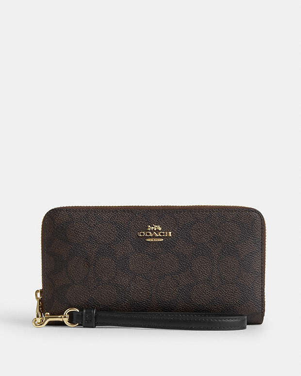 Coach Long Zip Around Wallet In Signature Canvas