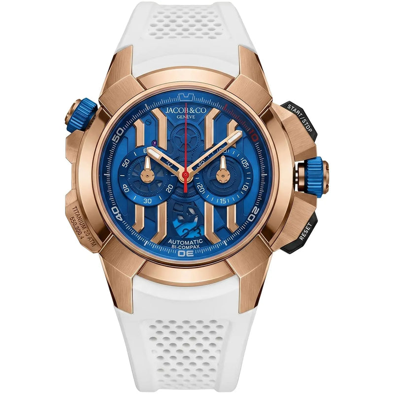 Jacob & Co. Men’s Epic X Chrono Blue Dial White Strap Watch