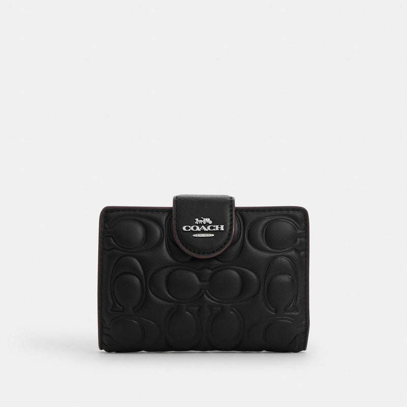 Medium Corner Zip Wallet With Signature Leather – Silver/Black