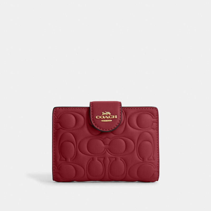 Medium Corner Zip Wallet With Signature Leather – Gold/Cherry