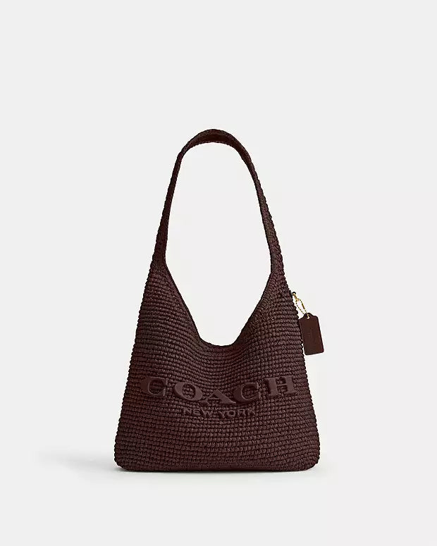 COACH BROOKLYN SHOULDER BAG 28 in brown straw
