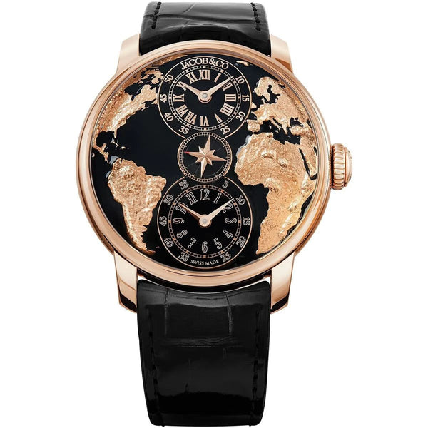 Jacob & Co. MenÃƒÂ¢Ã¢â€šÂ¬Ã¢â€žÂ¢s World Map Dual Time Rose Gold Tone Watch