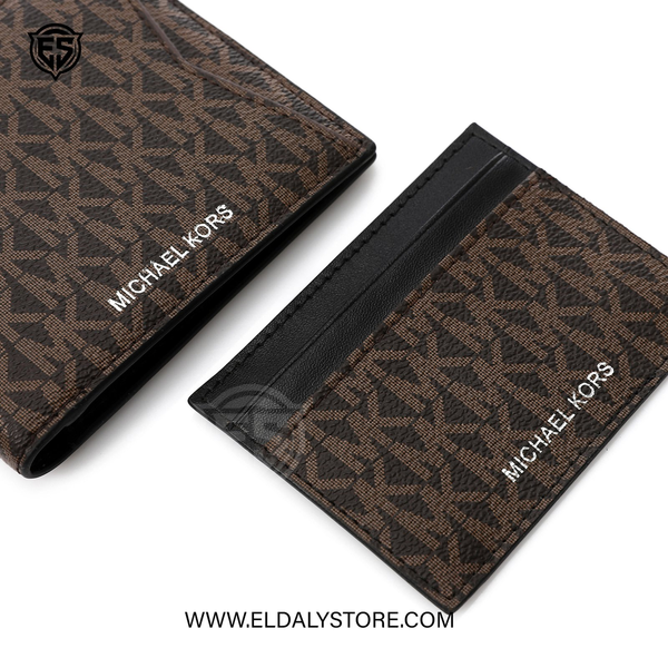 Michael Kors Signature Brown Monogram Bifold Wallet and Cardholder Set