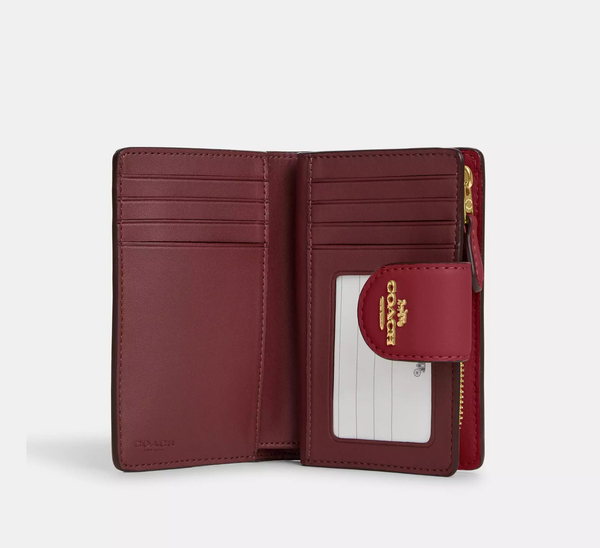 Medium Corner Zip Wallet With Signature cherry