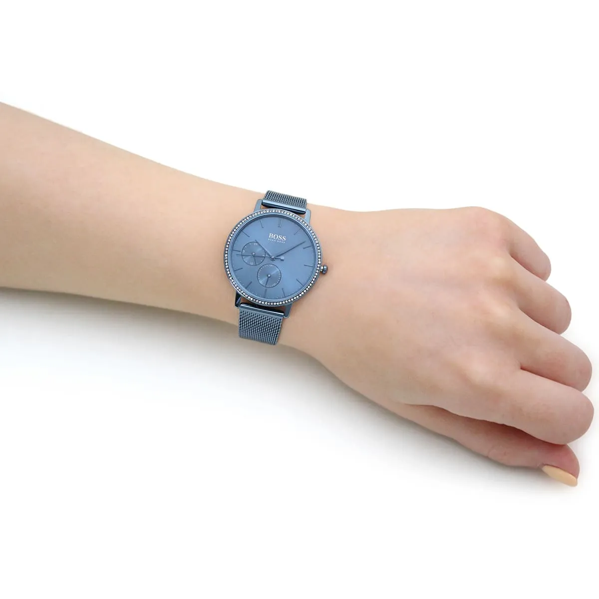 1502518-hugo-boss-watch-women-crystals-blue-dial-metal-stainless-mesh-strap-quartz-battery-analog-three-hand-infinity_10.jbg Hugo Boss Watch For Women 1502518 - Image 10