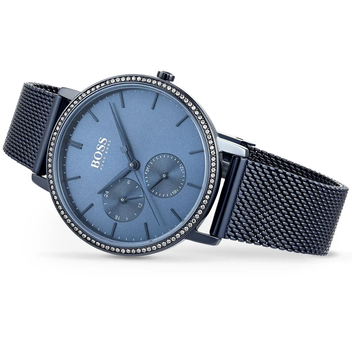 1502518-hugo-boss-watch-women-crystals-blue-dial-metal-stainless-mesh-strap-quartz-battery-analog-three-hand-infinity_8.jbg Hugo Boss Watch For Women 1502518 - Image 8