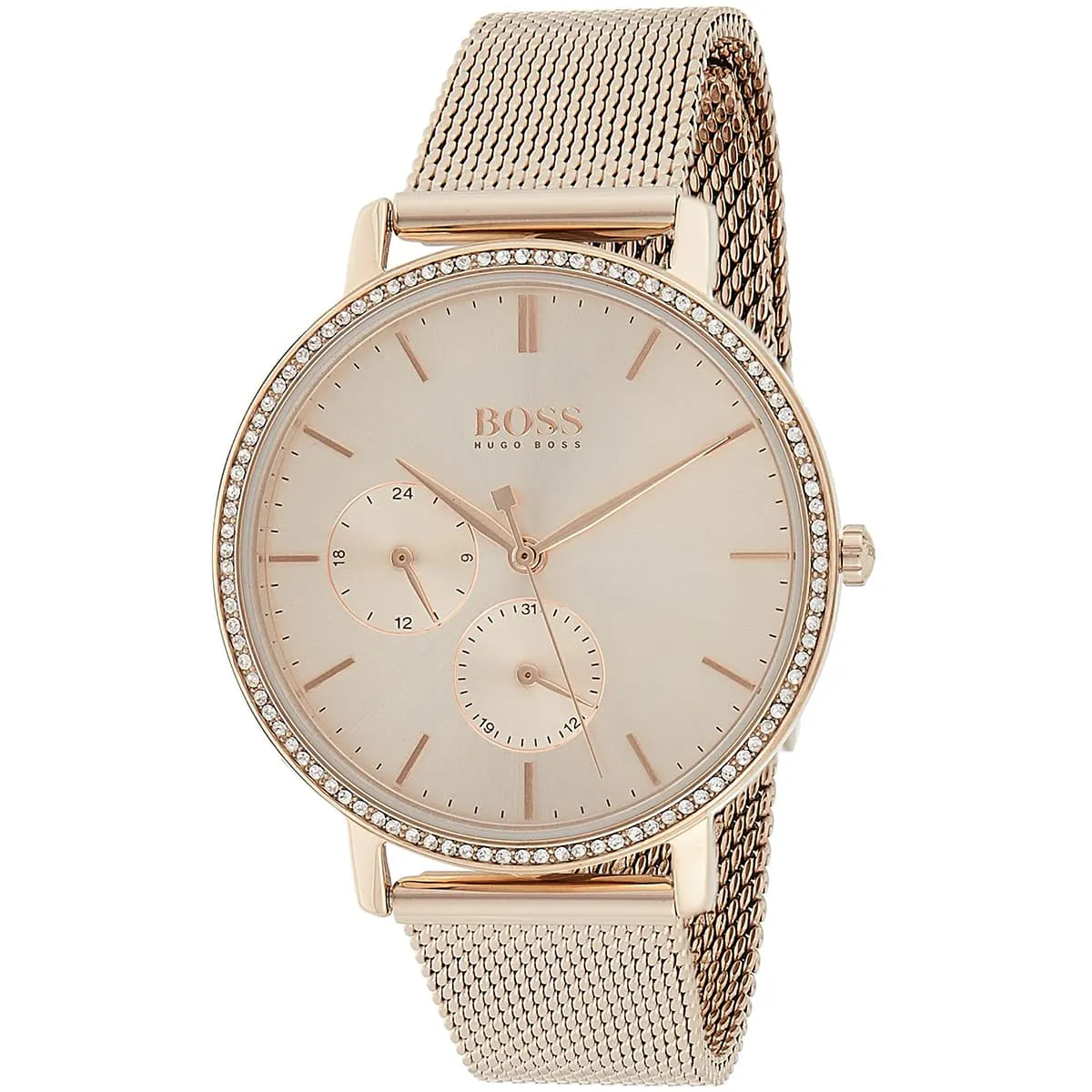1502519-hugo-boss-watch-women-crystals-rose-gold-dial-metal-stainless-mesh-strap-quartz-battery-analog-three-hand-infinity_2.jbg Hugo Boss Watch For Women 1502519 - Image 2