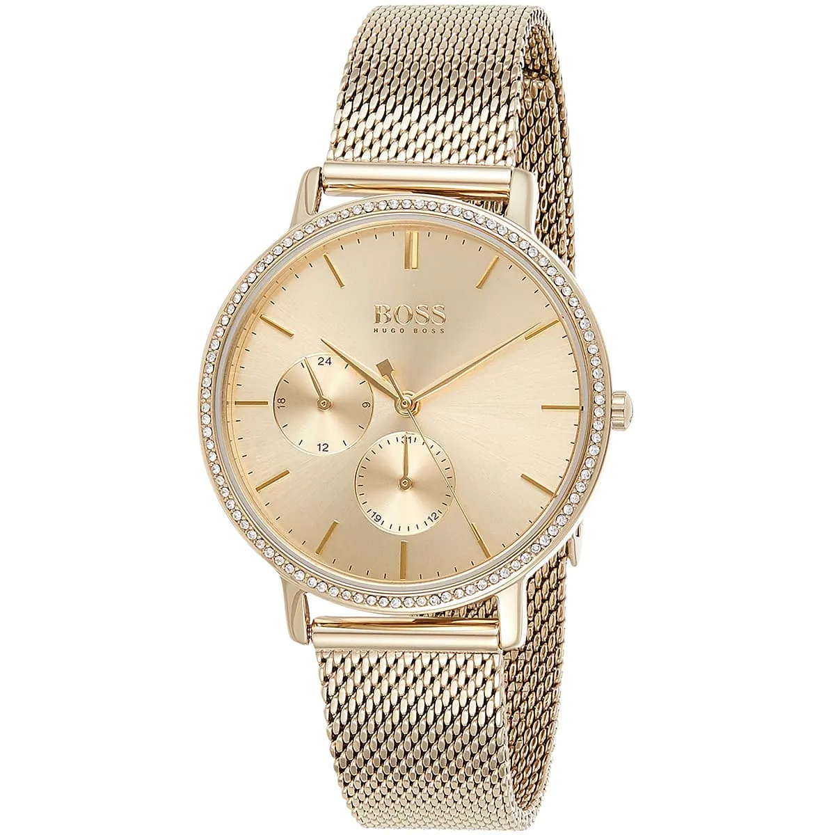 1502520-hugo-boss-watch-women-crystals-gold-dial-metal-stainless-golden-mesh-strap-quartz-battery-analog-three-hand-infinity_2.jbg Hugo Boss Watch For Women 1502520 - Image 2