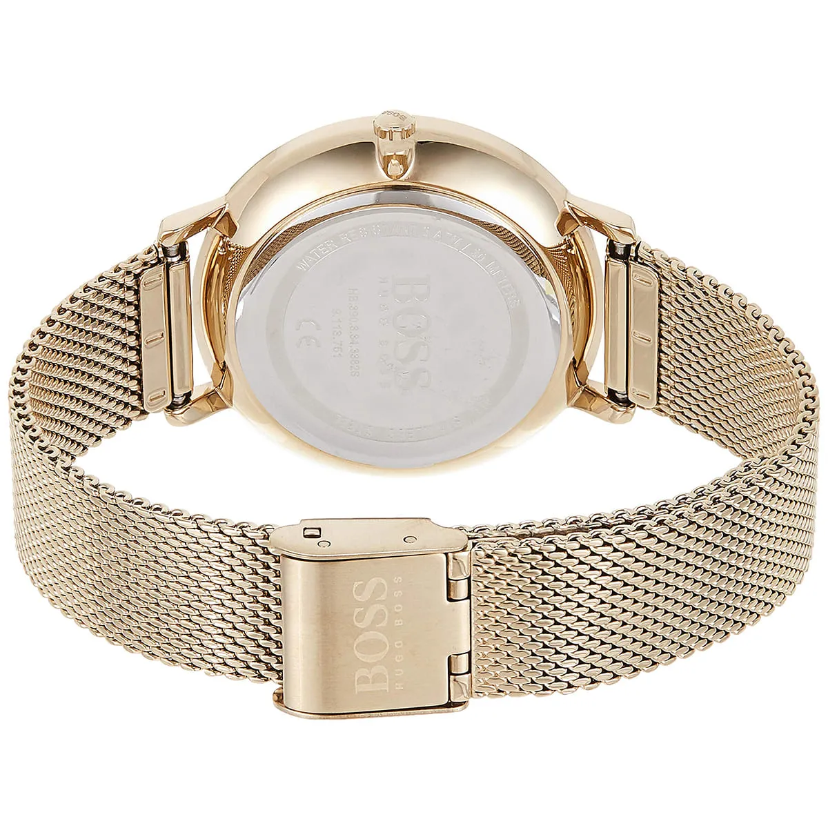 1502520-hugo-boss-watch-women-crystals-gold-dial-metal-stainless-golden-mesh-strap-quartz-battery-analog-three-hand-infinity_4.jbg Hugo Boss Watch For Women 1502520 - Image 4