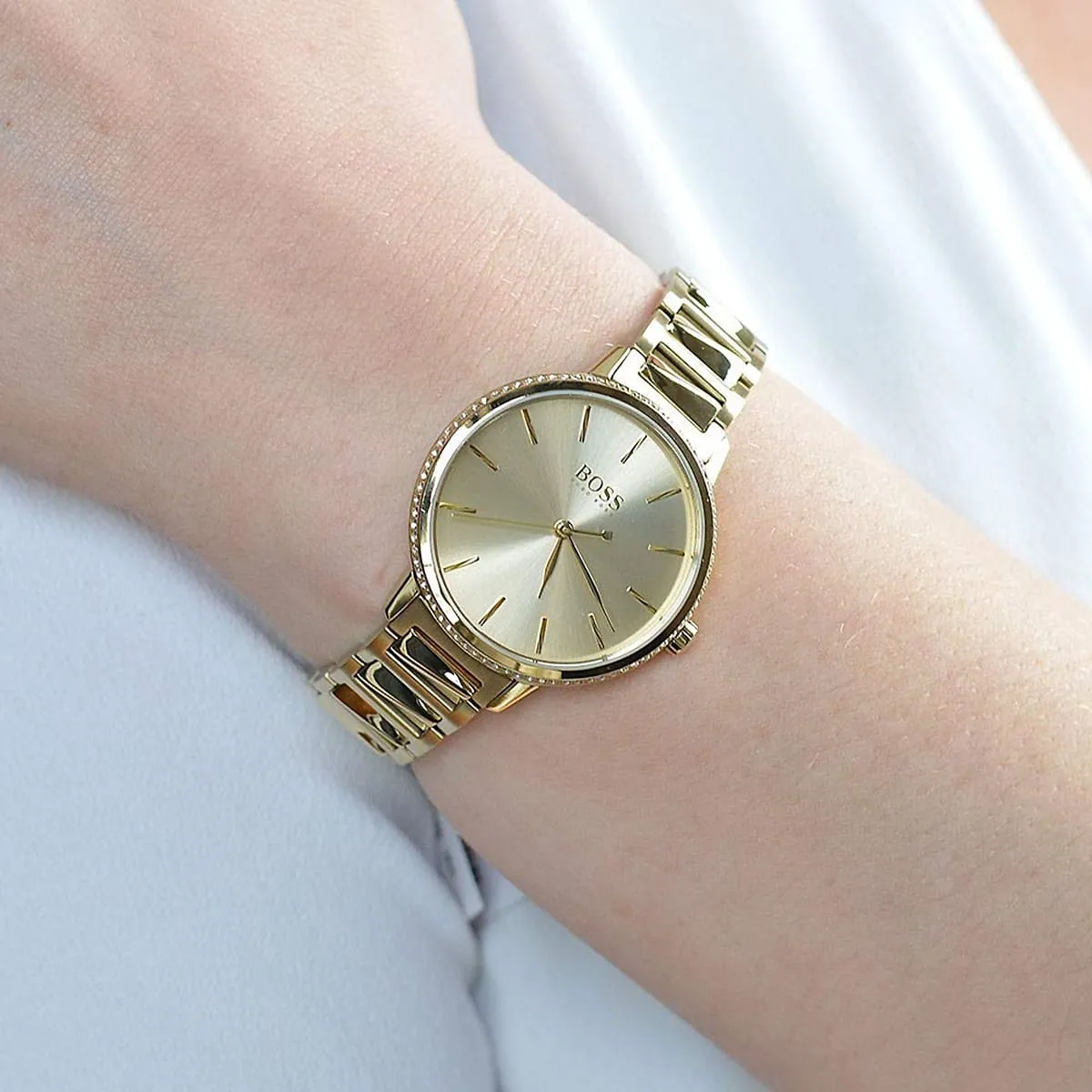 1502541-hugo-boss-watch-women-gold-dial-metal-stainless-golden-strap-quartz-battery-analog-three-hand-signature_10.jbg Hugo Boss Watch For Women 1502541 - Image 10