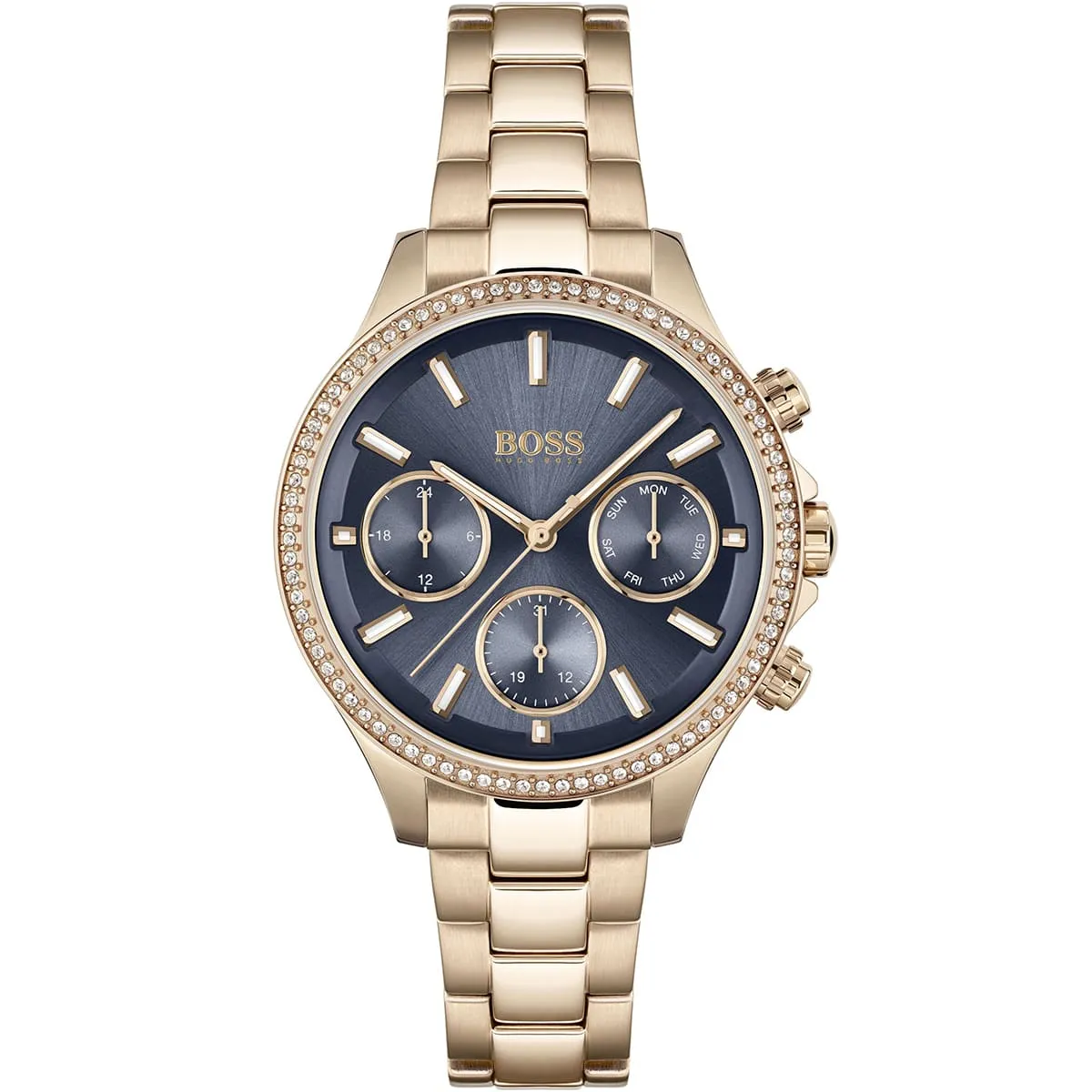 1502566-hugo-boss-watch-women-crystals-blue-dial-metal-stainless-rose-gold-strap-quartz-battery-analog-three-hand-hera.jbg Hugo Boss Watch For Women 1502566 - Image 1