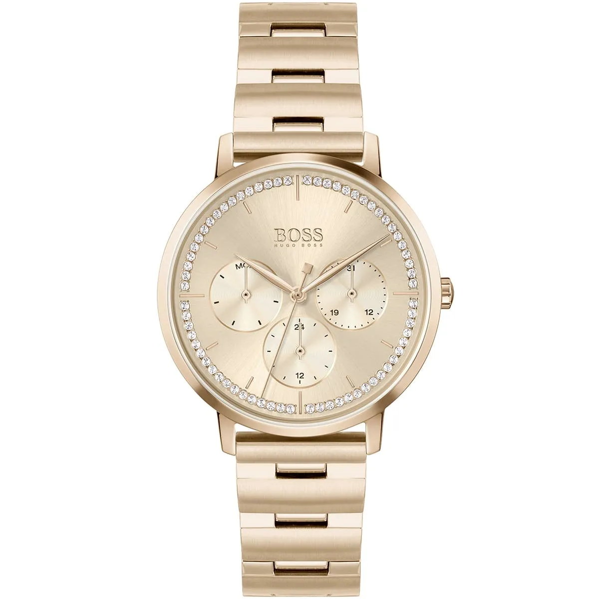 1502571-hugo-boss-watch-women-crystals-rose-gold-dial-metal-stainless-strap-quartz-battery-analog-three-hand-prima.jbg Hugo Boss Watch For Women 1502571 - Image 1