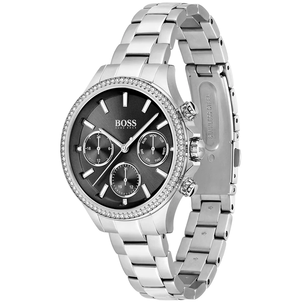 1502593-hugo-boss-watch-women-crystals-black-dial-metal-stainless-silver-strap-quartz-battery-analog-three-hand-hera_2.jbg Hugo Boss Watch For Women 1502593 - Image 2
