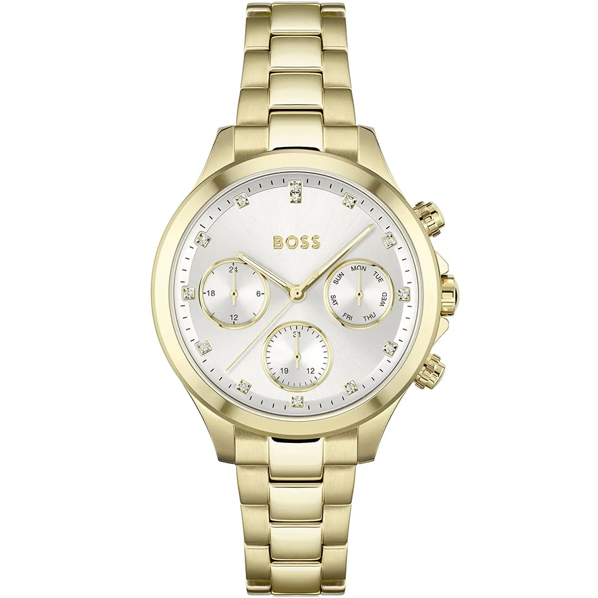 1502628-hugo-boss-watch-women-silver-dial-metal-stainless-gold-strap-quartz-battery-analog-three-hand-hera.jbg Hugo Boss Watch For Women 1502628 - Image 1