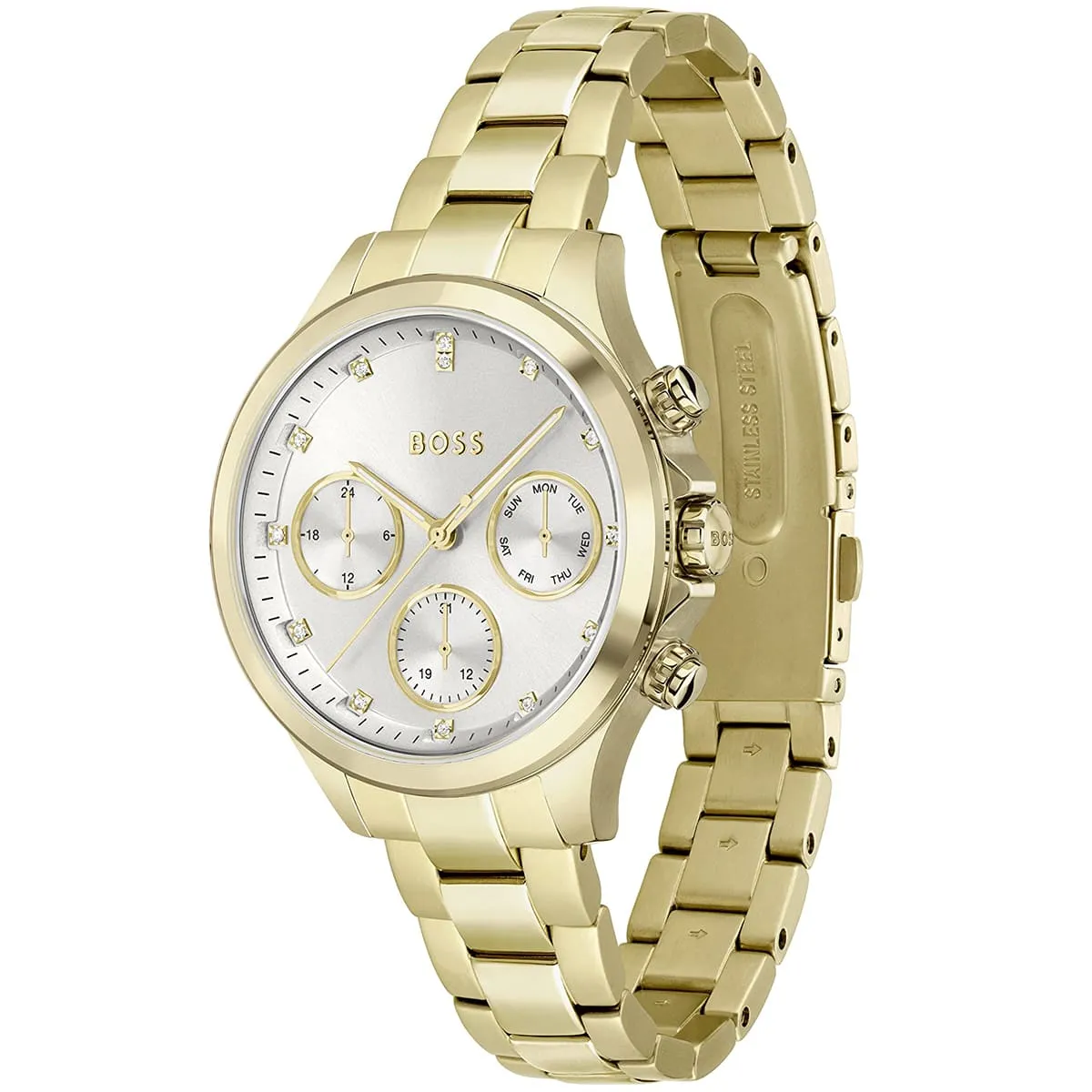 1502628-hugo-boss-watch-women-silver-dial-metal-stainless-gold-strap-quartz-battery-analog-three-hand-hera_2.jbg Hugo Boss Watch For Women 1502628 - Image 2