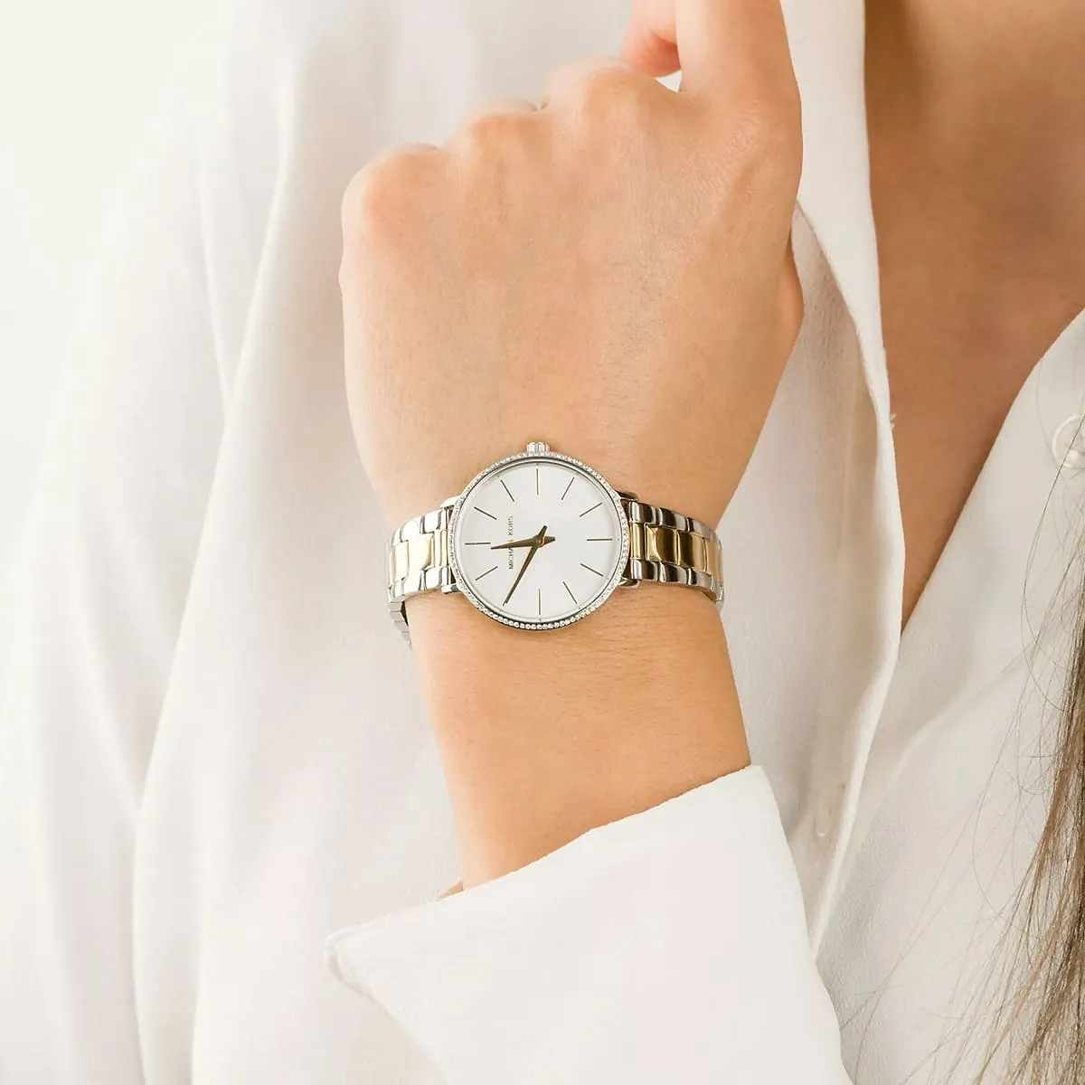 mk1041-michael-kors-watch-women-bracelet-gift-set-crystals-white-dial-metal-stainless-steel-silver-gold-two-tone-strap-quartz-battery-analog-three-hand-mini-pyper_7.jbg Michael Kors Watch For Women MK1041 - Image 7