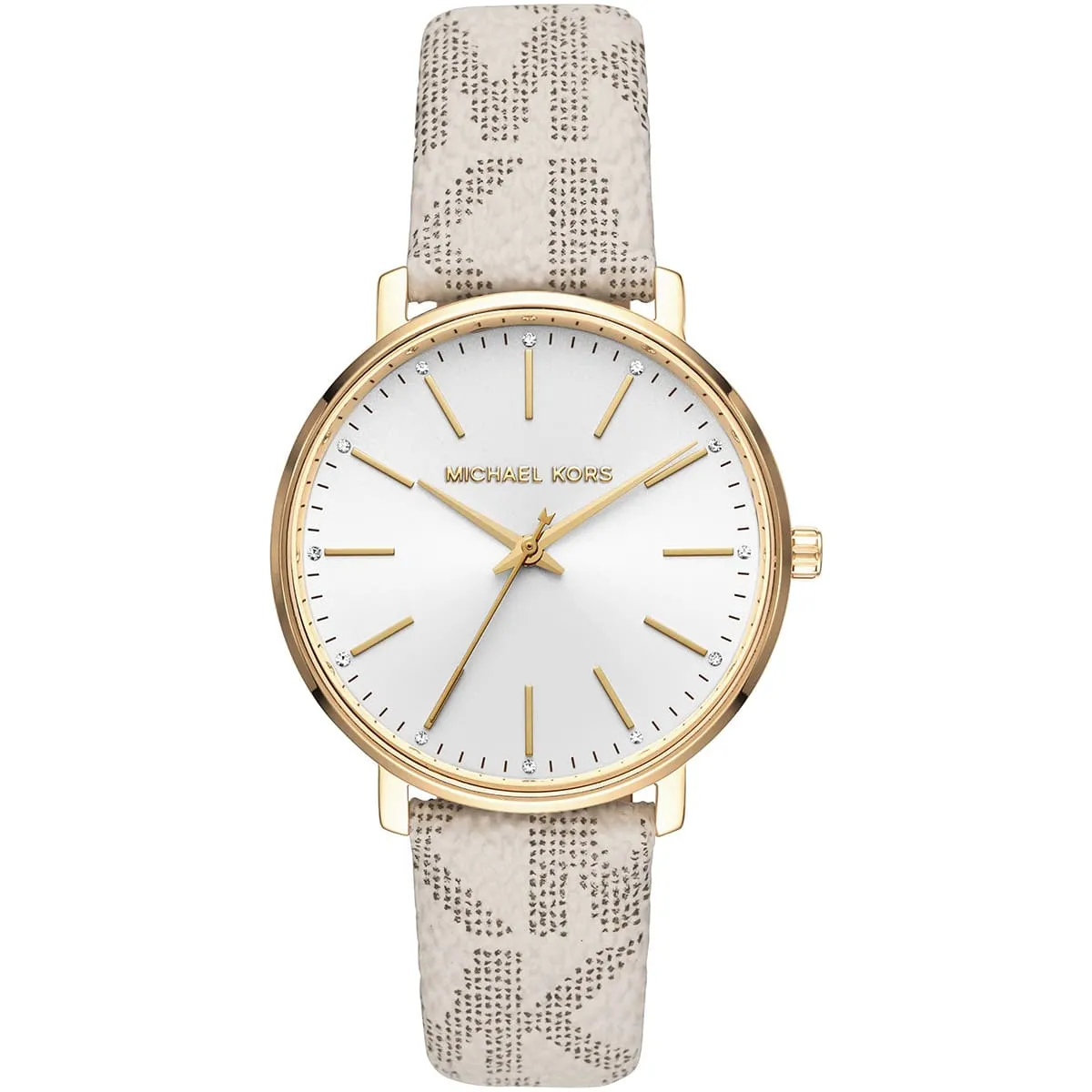 mk2858-michael-kors-watch-women-mk-logo-white-dial-leather-strap-quartz-battery-analog-three-hand-pyper.jbg Michael Kors Watch For Women MK2858 - Image 1