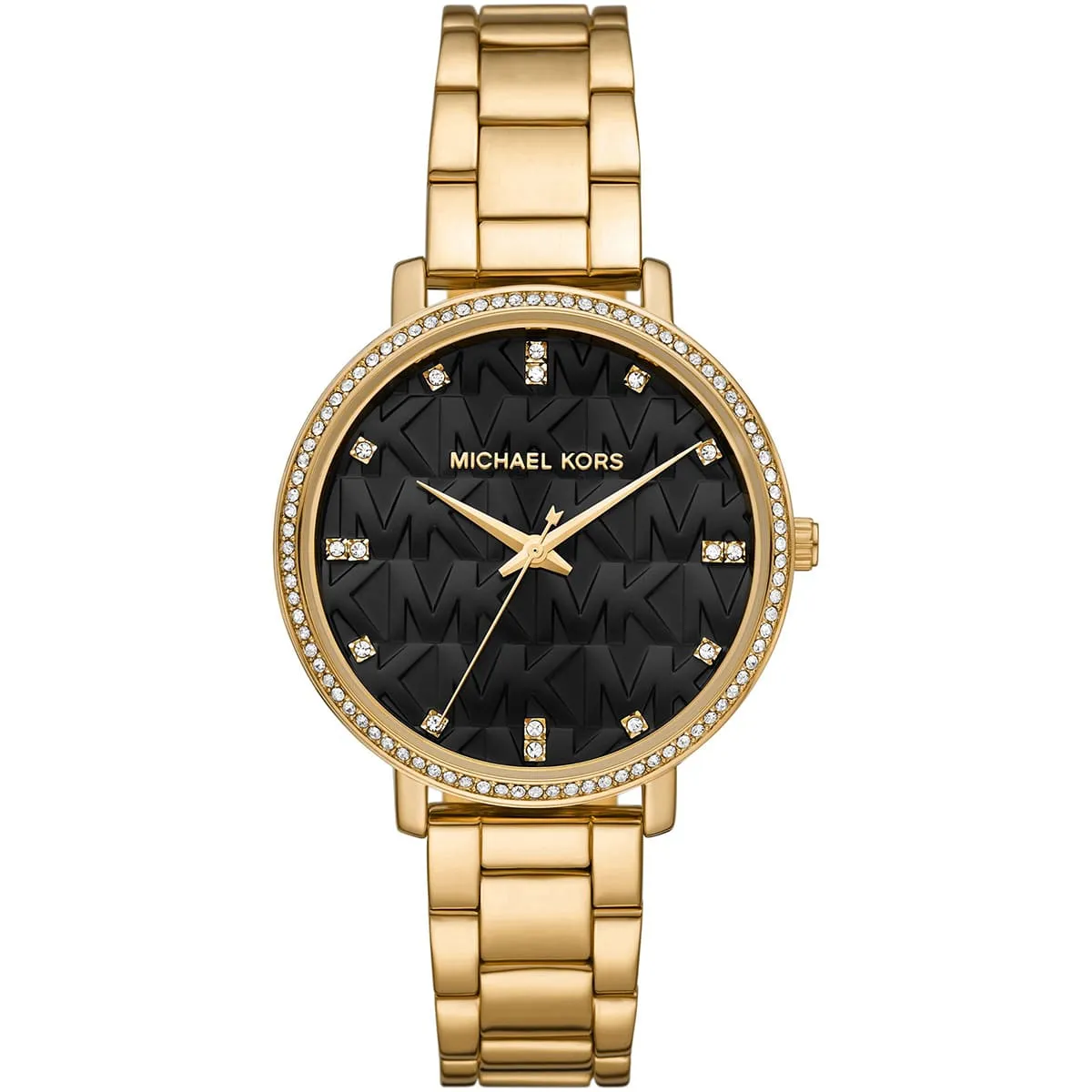 mk4593-michael-kors-watch-women-mk-logo-black-dial-metal-stainless-steel-gold-strap-quartz-battery-analog-three-hand-pyper.jbg Michael Kors Watch For Women MK4593 - الصورة 1