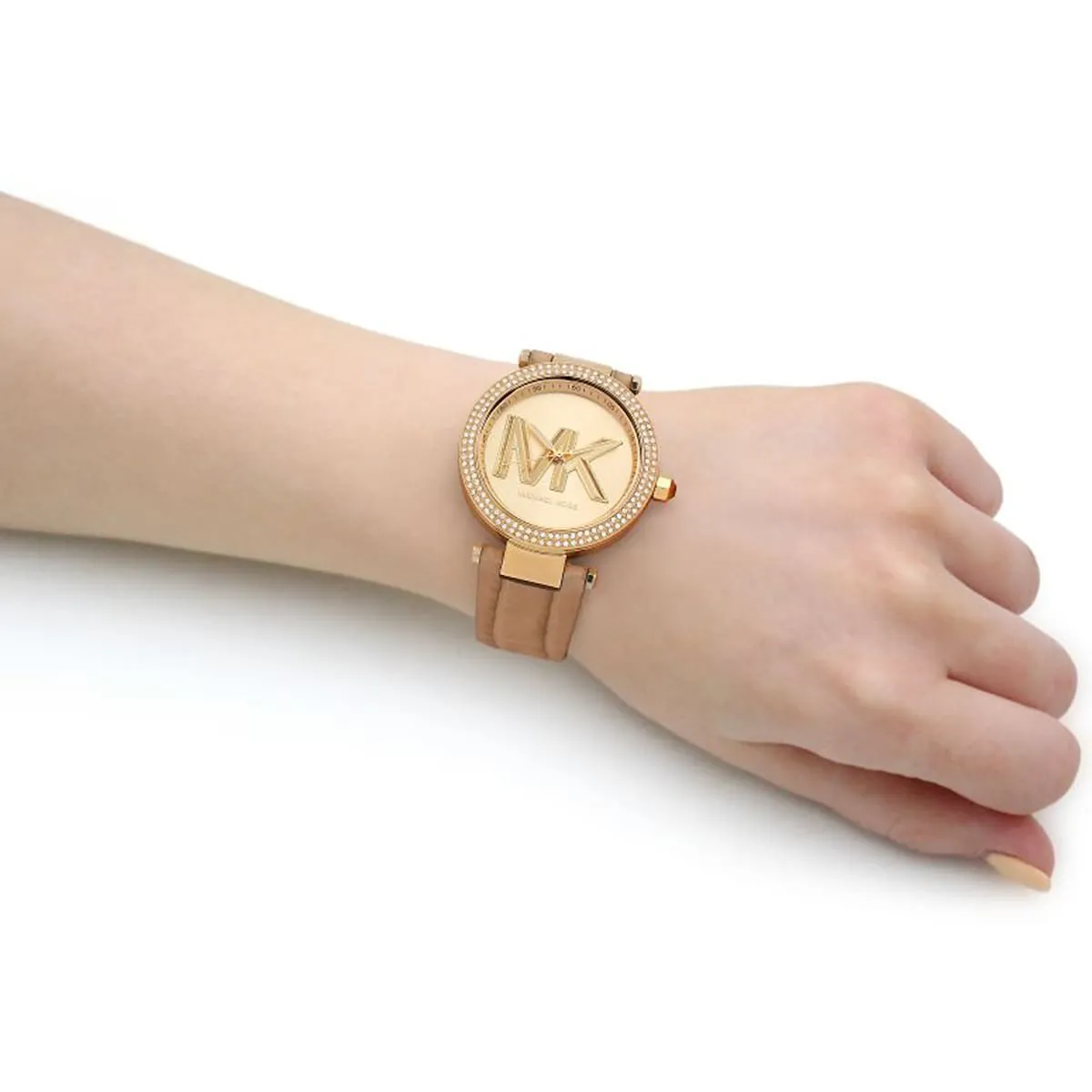 mk4725-michael-kors-watch-women-mk-logo-crystals-gold-dial-leather-brown-strap-quartz-battery-analog-three-hand-parker_8.jbg Michael Kors Watch For Women MK4725 - الصورة 14