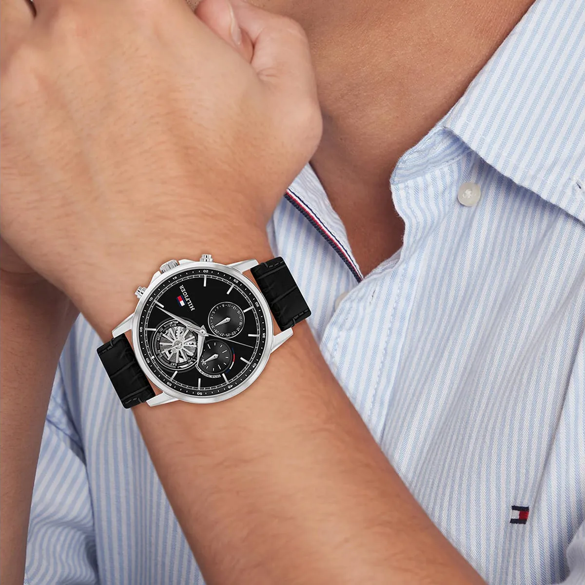 1710605-tommy-hilfiger-watch-men-black-dial-leather-strap-quartz-analog-stewart_7.jbg Tommy Hilfiger Watch For Men 1710605 - Image 7