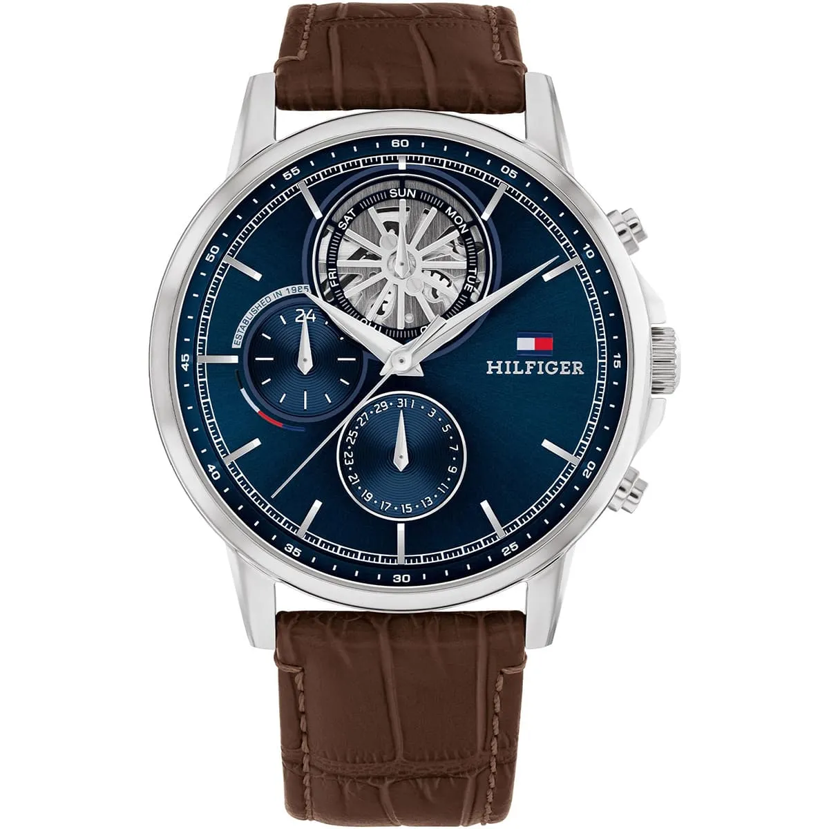 1710629-tommy-hilfiger-watch-established-in-1985-men-navy-dial-leather-brown-strap-quartz-analog-stewart.jbg Tommy Hilfiger Watch For Men 1710629 - Image 1