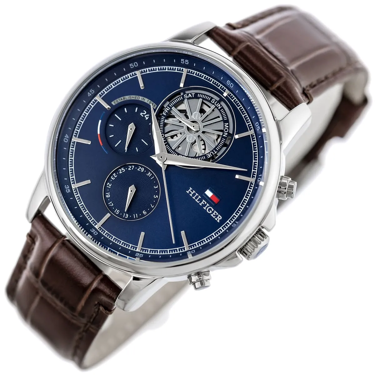 1710629-tommy-hilfiger-watch-established-in-1985-men-navy-dial-leather-brown-strap-quartz-analog-stewart_4.jbg Tommy Hilfiger Watch For Men 1710629 - Image 4