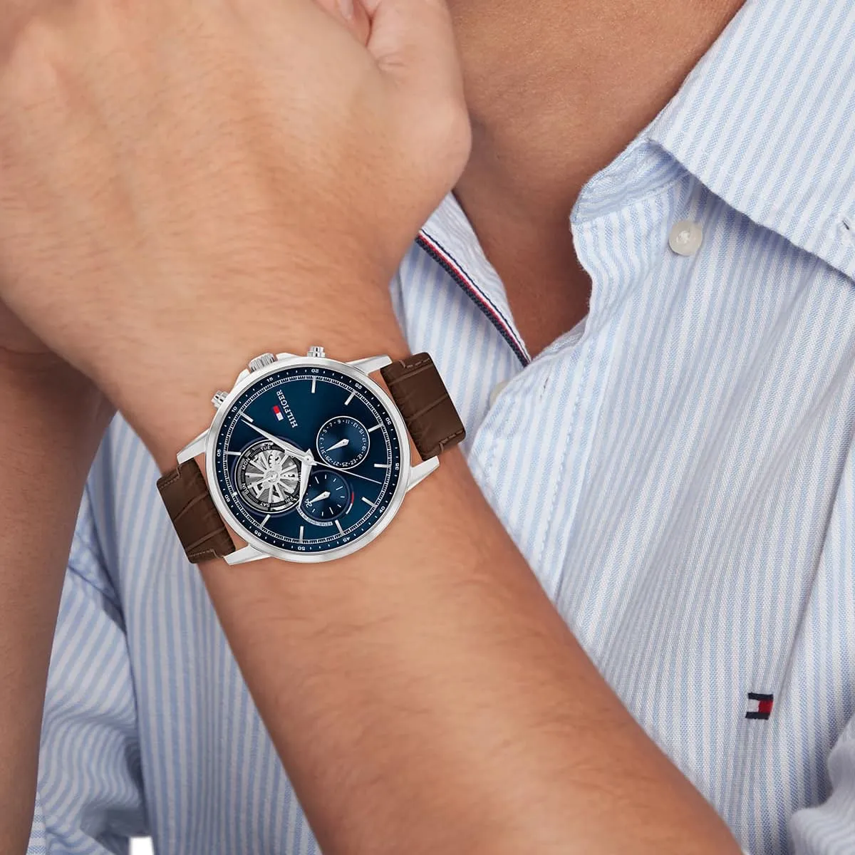 1710629-tommy-hilfiger-watch-established-in-1985-men-navy-dial-leather-brown-strap-quartz-analog-stewart_8.jbg Tommy Hilfiger Watch For Men 1710629 - Image 8