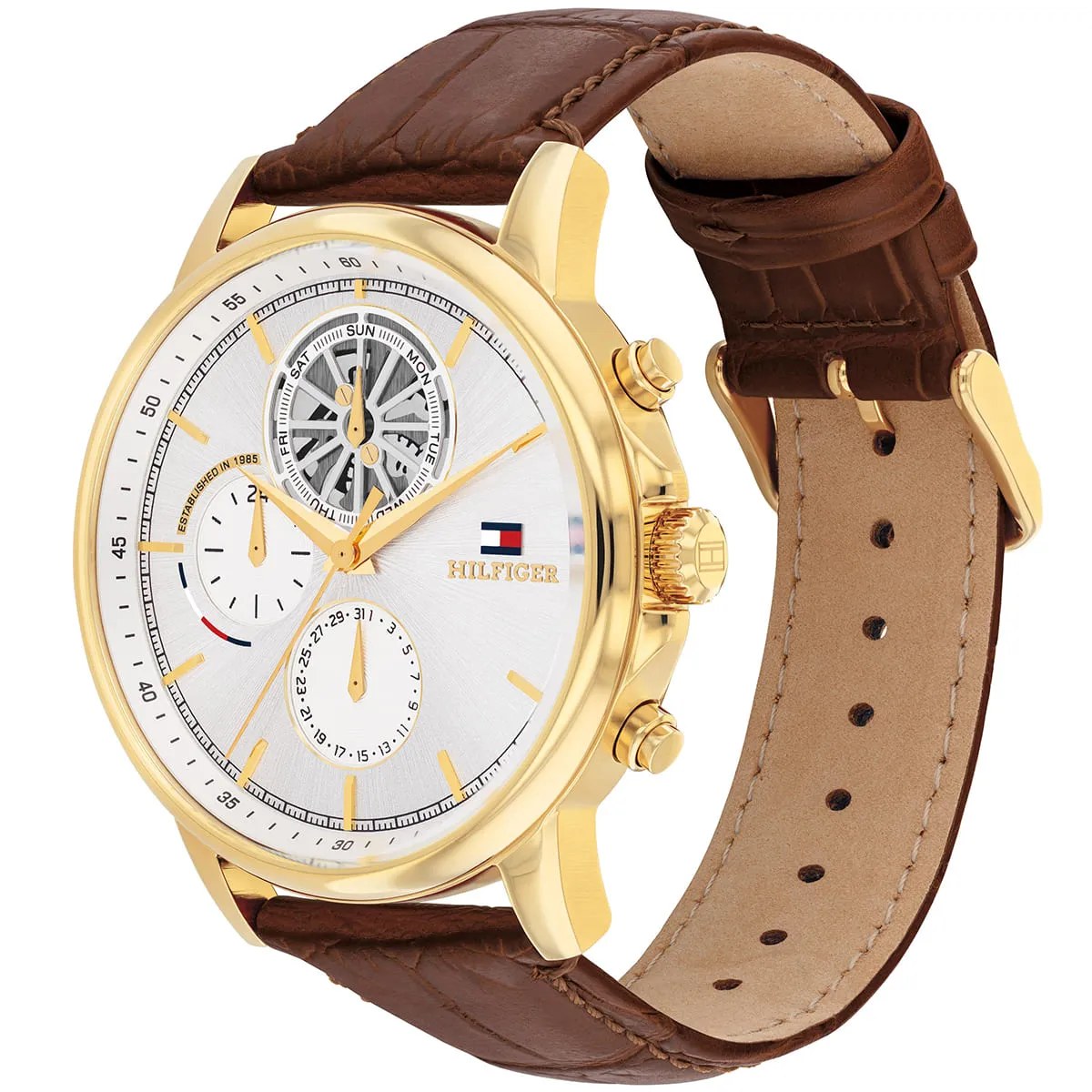 1710631-tommy-hilfiger-watch-established-in-1985-men-silver-dial-leather-brown-strap-quartz-analog-stewart_3.jbg Tommy Hilfiger Watch For Men 1710631 - Image 2